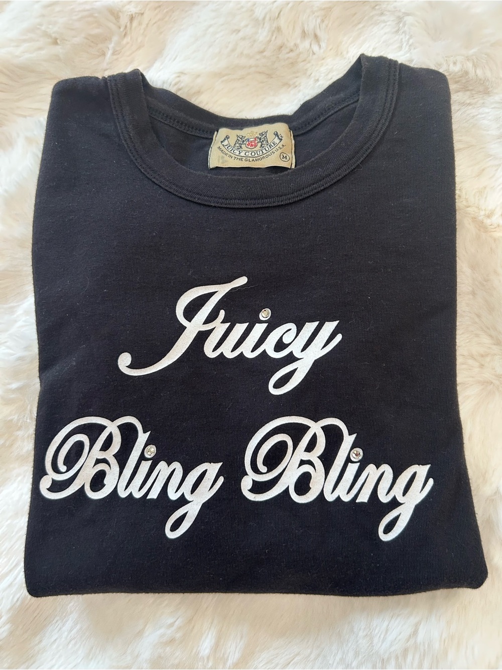 RARE Y2K Juicy Couture Vintage Black Graphic Tee JUICY BLING BLING Size M
